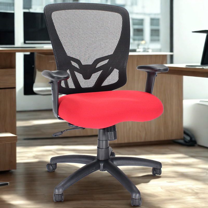 Zapp Mesh Back Office Chair with Back/Lumbar Support for Home and Office, Red Fabric Seat, Red