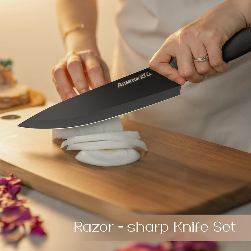 16 Pcs Kitchen Knife Set, Stainless Steel, Rust Resistant, Black