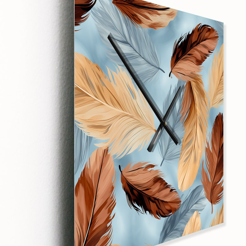 Retro Boho Feathers In Blue And Orange II - Feathers Very Large Wall Clocks, Grand