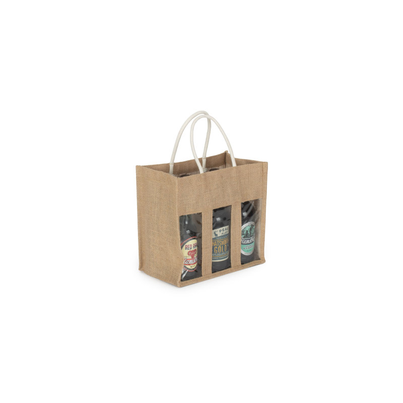 Jute Bottle Carrier Bag, 26cm H x 27cm W x 17cm D