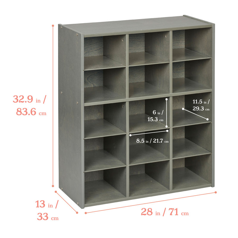 Grey Wash Birch 15-Cubby Kids Storage Cabinet
