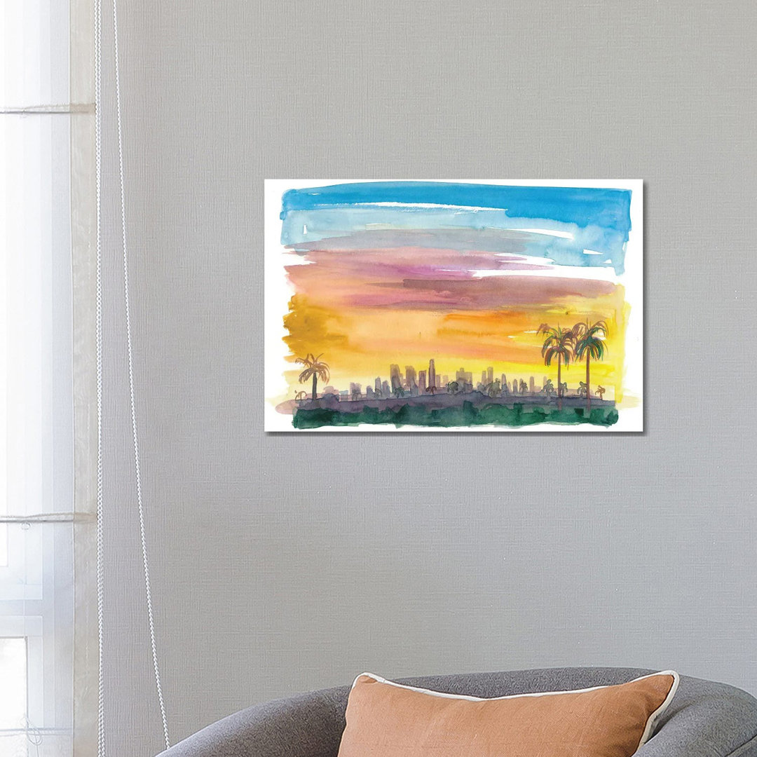 Los Angeles California Skyline In Golden Sunset Mood by Markus & Martina Bleichner - Wrapped Canvas Gallery-Wrapped Canvas GiclÃ©e