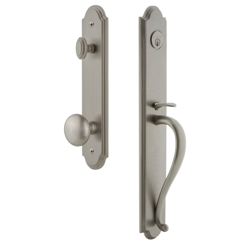 Arc Handleset with Single Cylinder Deadbolt and Fifth Avenue Door Knob and Rosette, 2.375", Satin Nickel