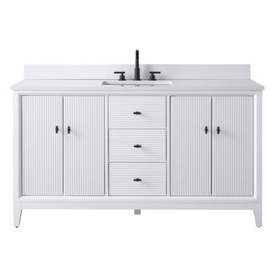 Caldwell 60" Single Sink Freestanding Bathroom Vanity with Engineered Marble Top