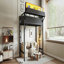 Structure de lit simple de taille mezzanine avec tablettes de rangement et panneau perforé, lit mezzanine en métal avec ports USB et lumières DEL, sécuritaire et robuste-132442366