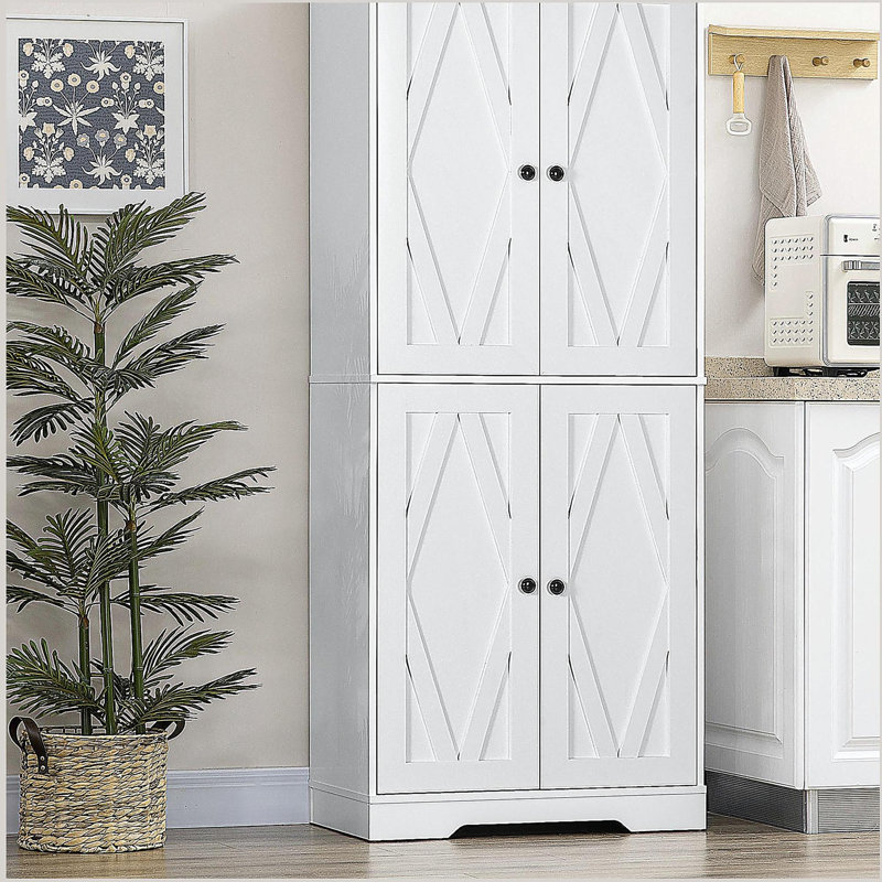 Armoire de cuisine 63 po à 2 portes, armoire de rangement autoportante avec 5 tablettes et 2 tablettes réglables