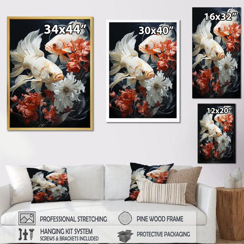 " Fish Aquatic Symphony ", Black Picture Framed, 44" H x 34" W x 1.5" D