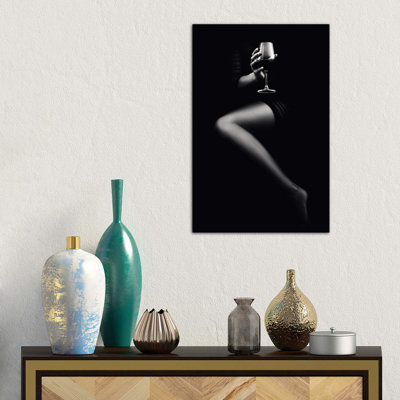 Woman Holding Red Wine by Johan Swanepoel - Wrapped Canvas Print