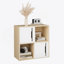 Armoire de rangement moderne et fonctionnelle en bois avec portes coulissantes, tablettes ouvertes et fermées à 2 niveaux pour organiser l'espace de vie, de chambre à coucher ou pour les enfants