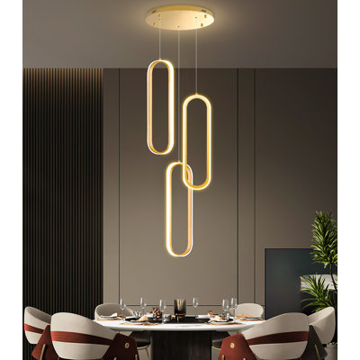 Lustre moderne 59 "à 3 anneaux et moderne à intensité variable dorée