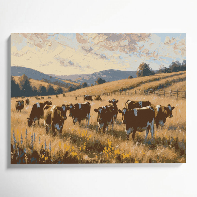 «Farm Grazing Cows», art mural sur toile brune, H 20 po x l 30 po