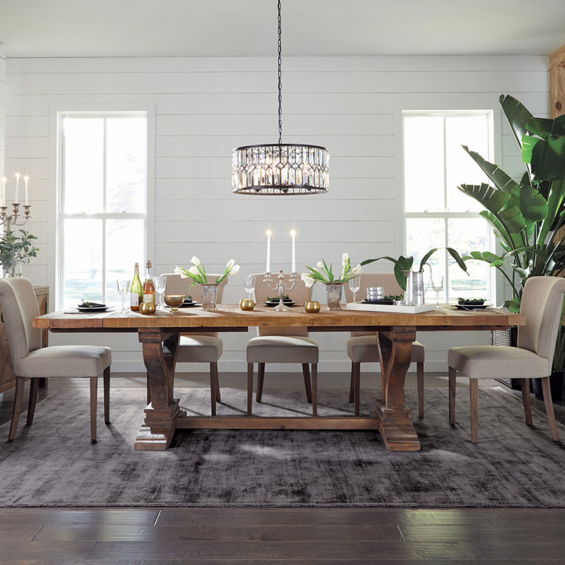 Reclaimed Wood Extendable Dining Table with Artistic Curves