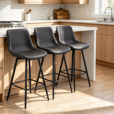 Ensemble de tabourets de bar modernes à hauteur de comptoir, chaises d'îlot de cuisine rembourrées en similicuir avec dossier ergonomique, coutures en dents de scie, pieds fuselés en métal, capacité de 350 lb