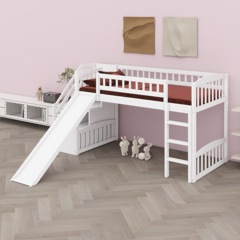 Space-Saving Stairway Loft Bed, White