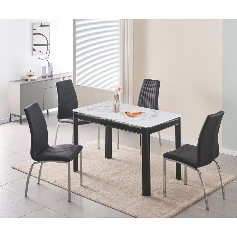 Naudya 4 - Person Dining Set, Black/Silver