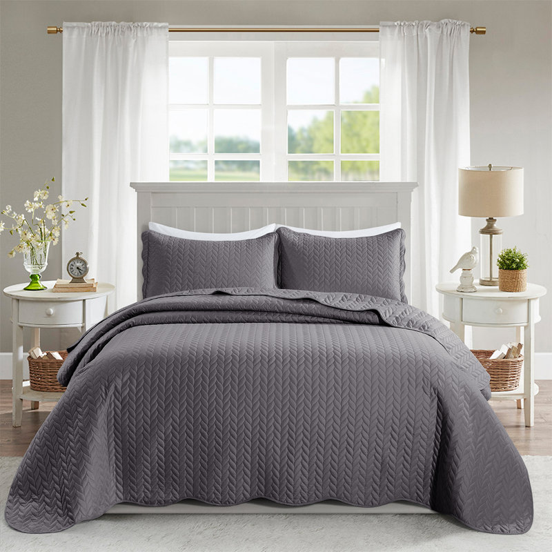 Ensemble de couvre-lit gaufré de qualité supérieure avec taies d'oreiller assorties, Gris