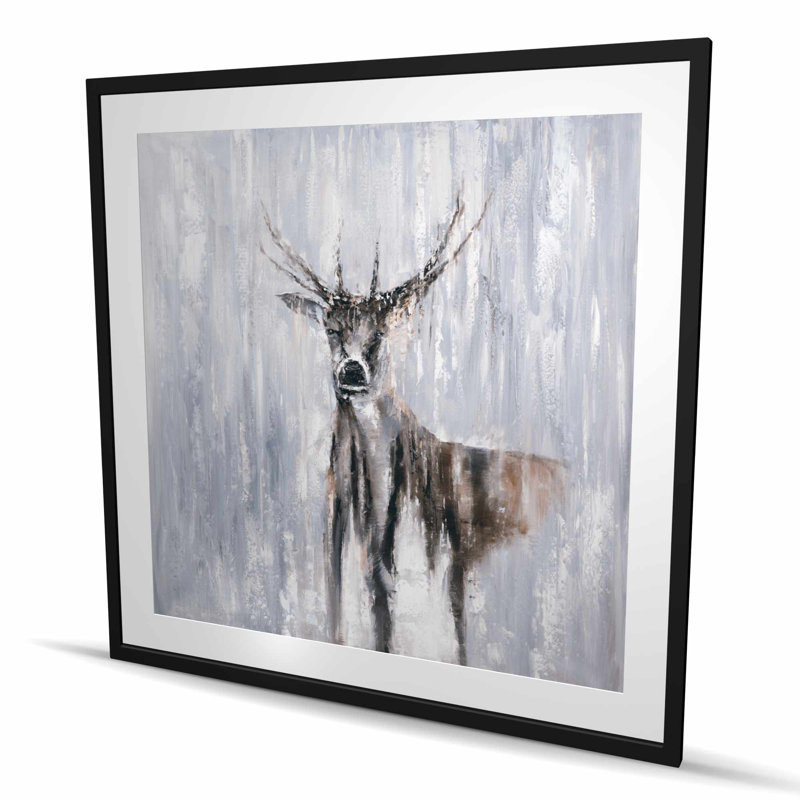 Winter Abstract Deer - Gray Snow Framed Matted Print Decor