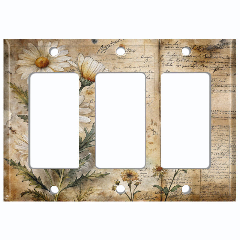 Couvercle de plaque d'interrupteur en métal; Fauteuil à bascule GFI 3 bandes US Standard - Rustic Daisy