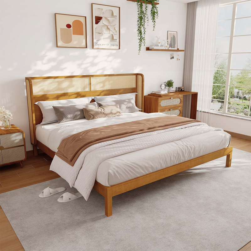 Lit plateforme Mid-Century avec tête de lit, pour un sommeil confortable et élégant, Très grand lit