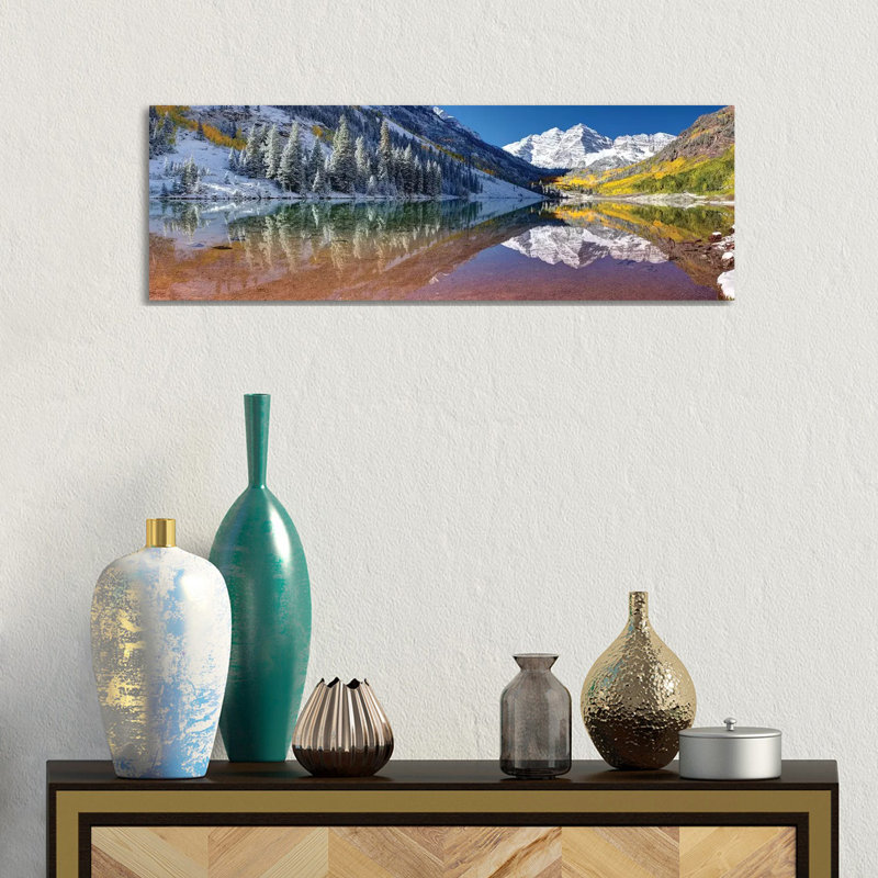 Fall Season At Maroon Bells Panoramic Image by OLena Art - Wrapped Canvas Panoramic Gallery-Wrapped Canvas Giclée