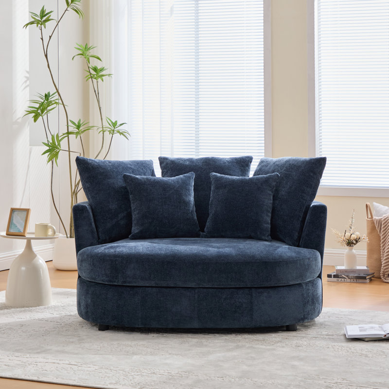Fauteuil demi-tonneau rembourré en chenille, Marine