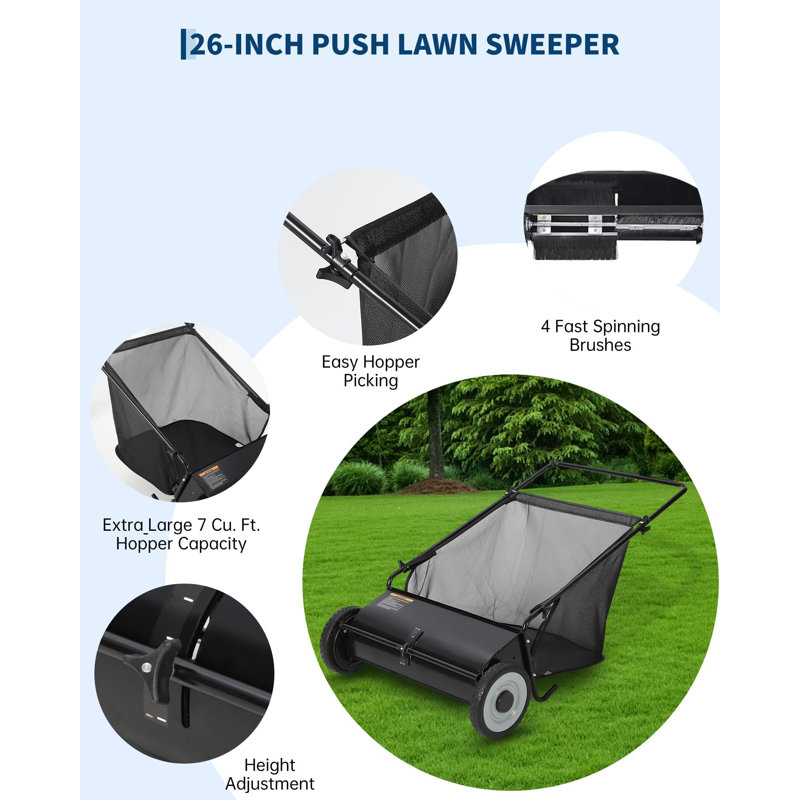 26'' Push Lawn Sweeper, Gray