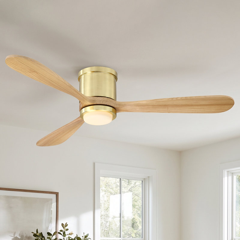 Ventilateur de plafond à pales en bois massif de 52 po avec 3 lumières à DEL et télécommande, abat-jour en verre, moteur réversible à 3 vitesses, minuterie