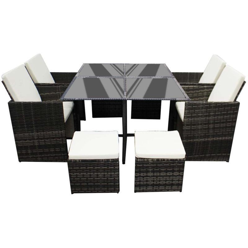 9 Pieces Rattan Garden Furniture Set Wicker Chairs Sofa Table For Outdoor Patio, Dark Grey