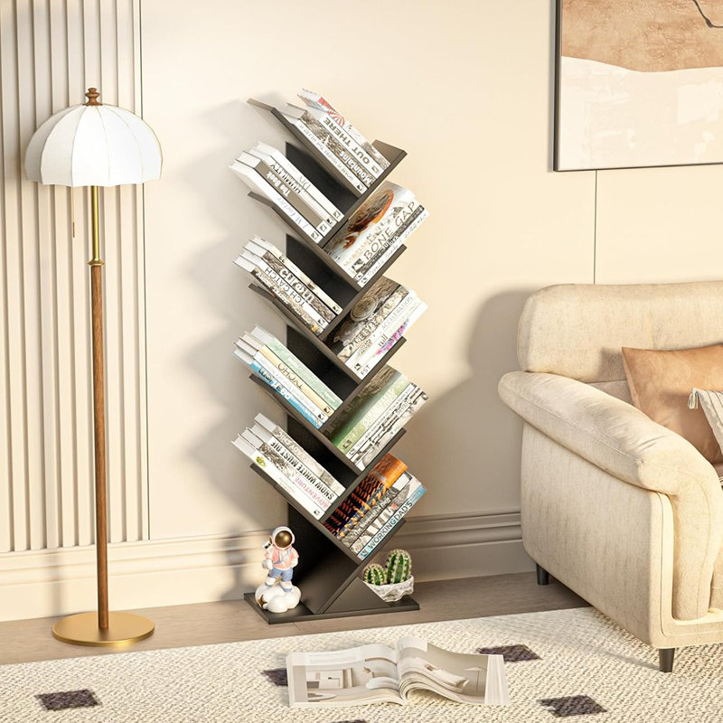 Bibliothèque à 10 niveaux en forme d'arbre – Bibliothèque haute et étroite sur pied, solution de rangement gain de place
