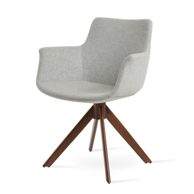 Chaise avec accoudoirs pivotante Bottega, Laine argentée, Noyer