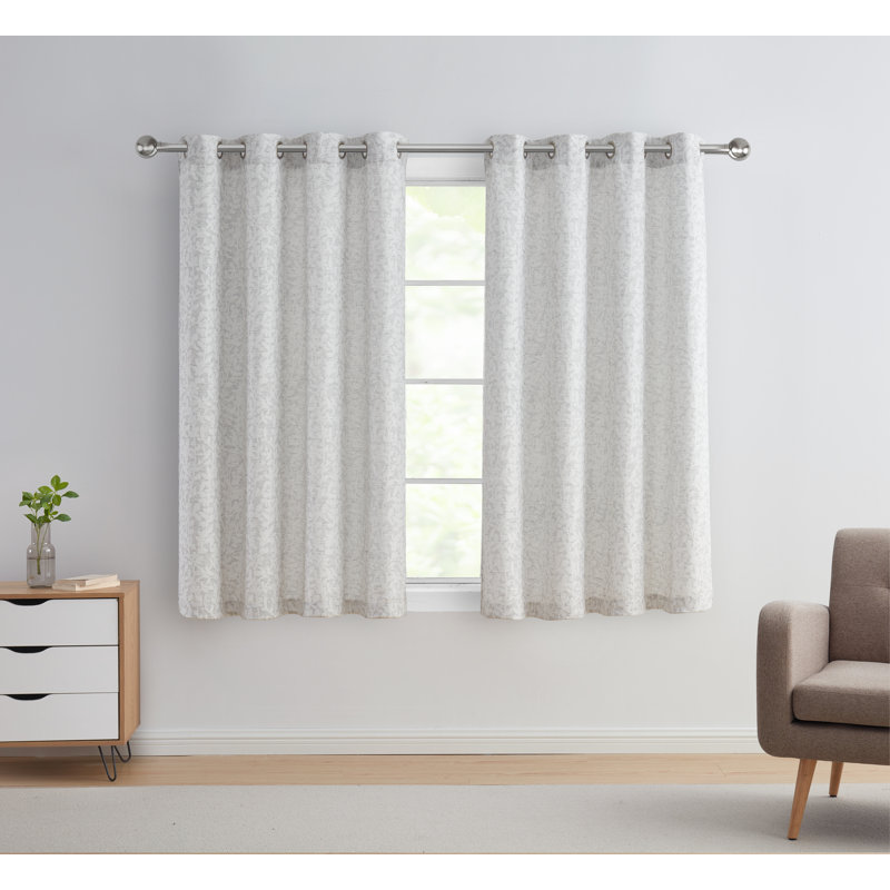 Leah Textured Leaf Grommet Curtain Panel, 54" W x 63" L, Gray