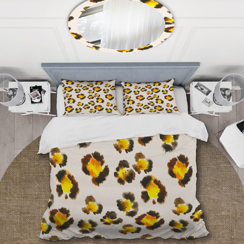 Ensemble de housse de couette en microfibre jaune / brun / beige 3 pièces