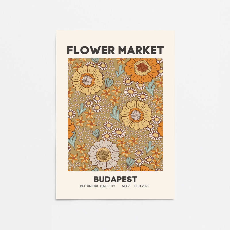 Imprimé rétro du marché aux fleurs de Budapest, Sans cadre, papier, H 36 po x l 24 po