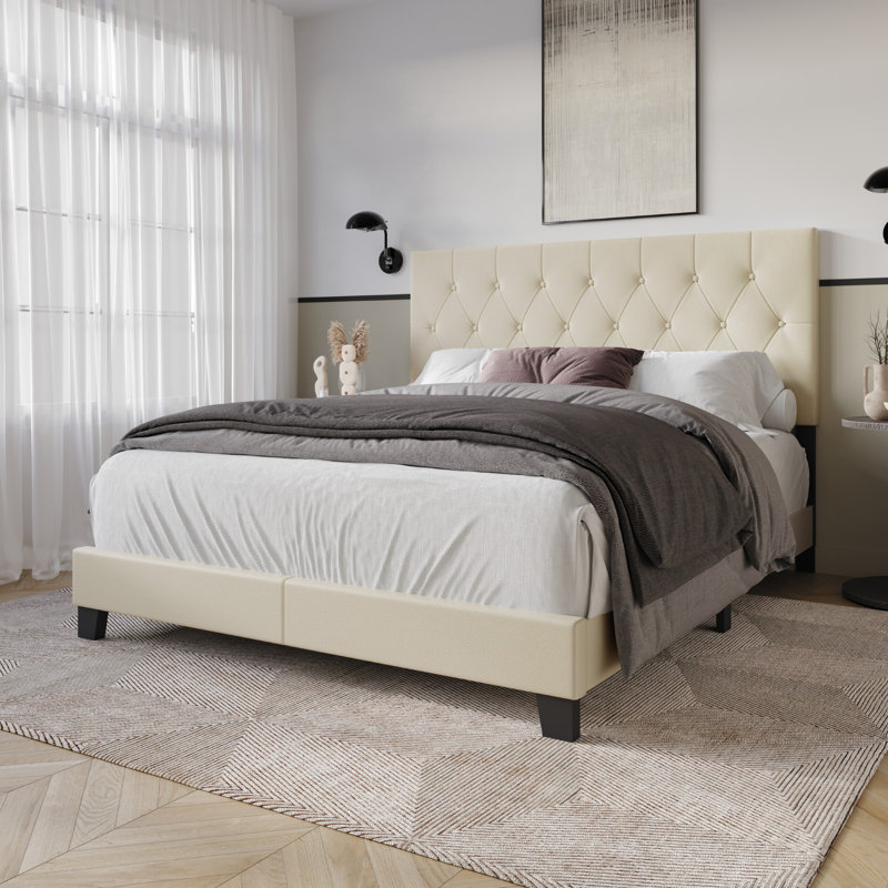 Araseli Upholstered Standard Bed, Queen, Beige