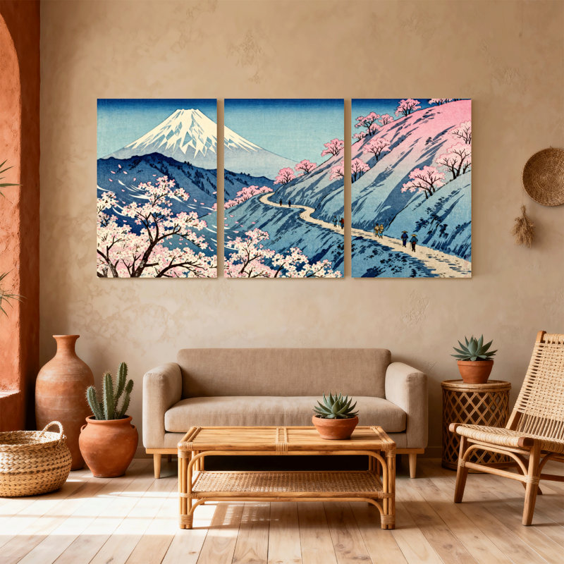 Mont Fuji, paysage de cerisiers en fleurs, H 24 po x l 48 po