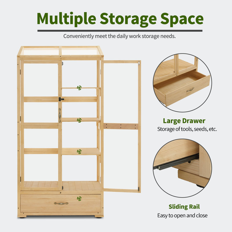 Natural Wood 3-Tier Cold Frame Greenhouse with Sliding Doors