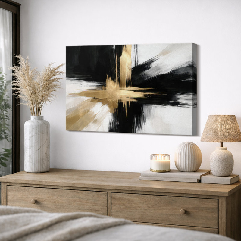 Art abstrait noir et noir, art moderne, impression sur toile encadrée, Toile tendue, H 16 po x l 24 po x P 1,5 po