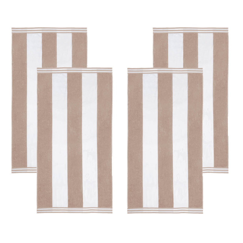 Serviettes de plage surdimensionnées en coton à rayures Calheta, Taupe, 4