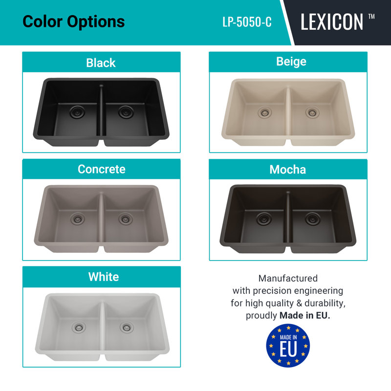 32" x 19" Quartz Kitchen Sink, 50/50 Double Bowl Sink, Drop-in Sink, Undermount Sink, Granite Kitchen Sink, with 2 Steel Grids and Basket Strainer, Disposal Flange Galaxy Concrete LP-5050-C