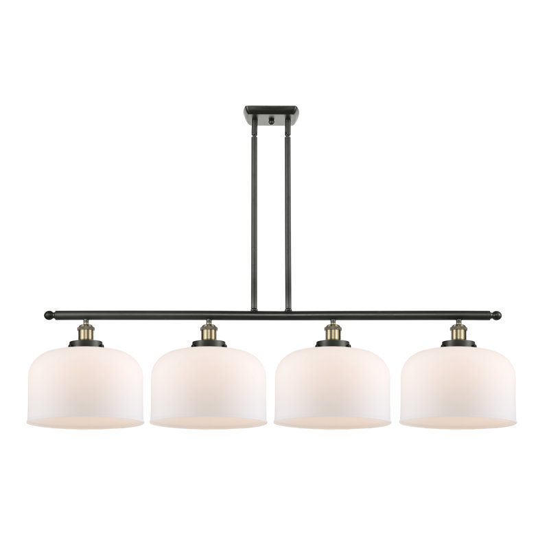 Luminaire suspendu pour îlot de cuisine 4 lumières Lattimer, DEL, Blanc mat, Laiton antique noir