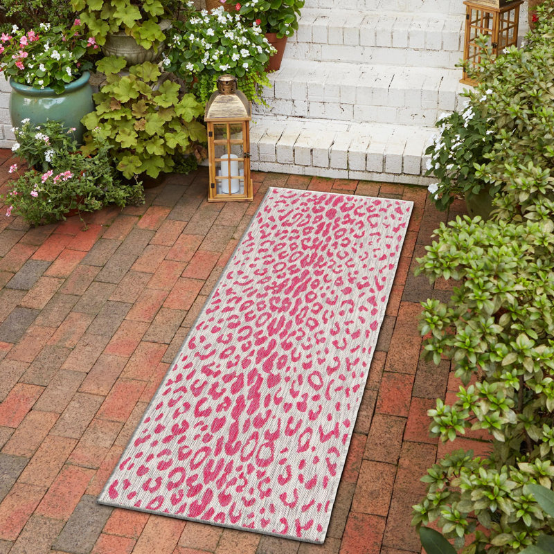 Tapis de safari d'extérieur rose et gris, Tapis de couloir 2 pi x 6 pi