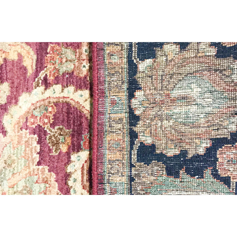Tapis rouge et bleu noué à la main de haute qualité