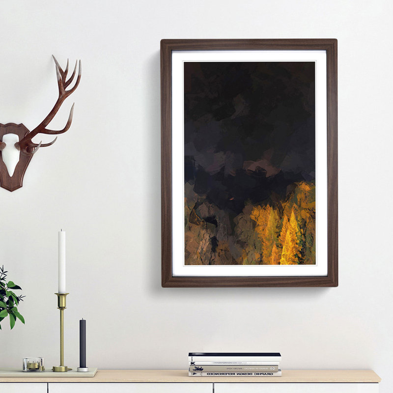 Forest at Night Abstract Art - Picture Frame Graphic Art Print, 36cm H x 27cm W x 2cm D, Walnut Framed