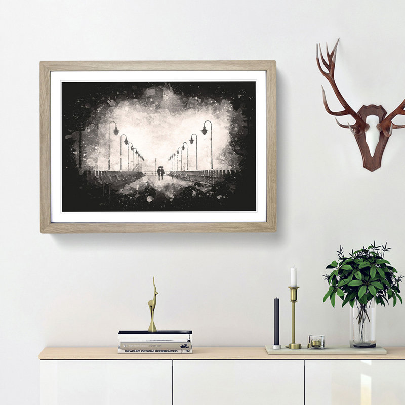 Couple upon the Pier - Picture Frame Graphic Art Print, Oak Framed, 45cm H x 63cm W x 2cm D