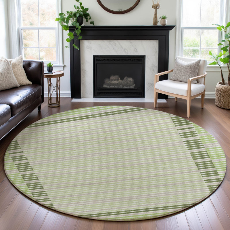 Premium Machine Washable Elize AMF1398 Stripes Rug, Round 8'