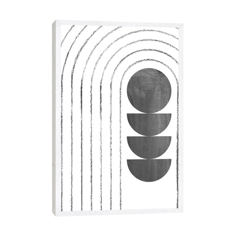 Abstract Geometric Black White - Painting on Canvas, White Framed, 66.04cm H x 45.72cm W x 3.81cm D