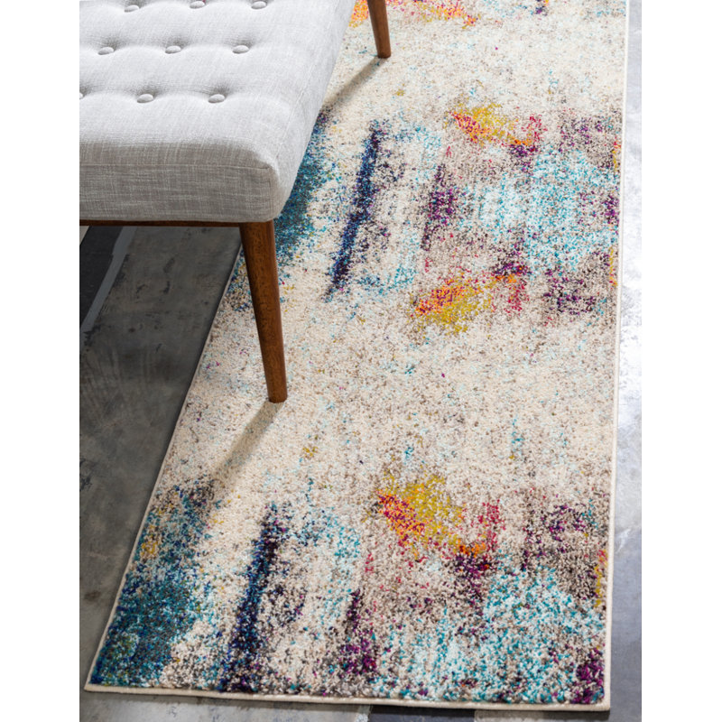 Tapis beige à motif abstrait Keimar, Tapis de couloir 2 pi 7 po x 10 pi