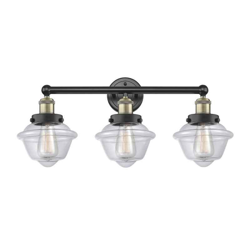Éclairage pour meuble-lavabo à 3 lumières à intensité variable Grourke, Transparent, Laiton antique noir