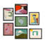Multicolore Mid-Century pastel paysage abstrait géométrique minimalisme encadré sur papier, 7 pièces-92573526-92573527