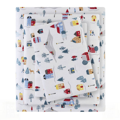 Ensemble de draps imprimés avec un motif de village blanc, doux et durable pour un sommeil confortable